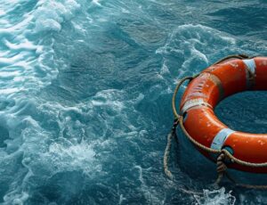 Rettungsring im Wasser als Symbol für Krisenmanagement in Behörden